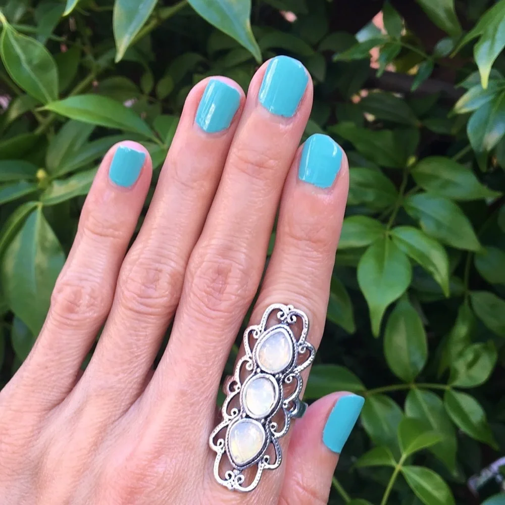 Elegant Silver + Moonstone Filigree Bohemian Statement Ring
